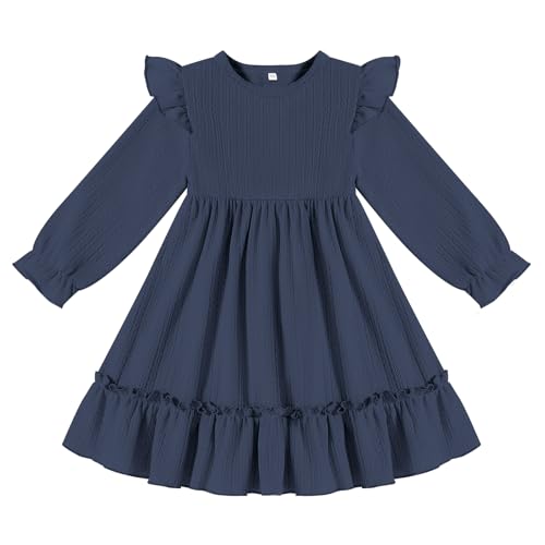 DREAM BUS Ruffle Long Sleeve Baby Girls Sweater Dress Holiday and Party Textured Toddler Fall Dress for 18M-6 Years