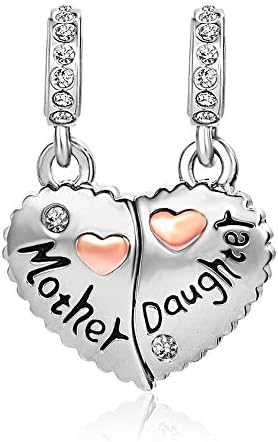 MiniJewelry Love Heart Dangle Charms for Bracelets Necklaces Pendants Gift for Mother Daughter Son Family Christmas Birthday Crystal Clear Cubic Zirconia, 2PC