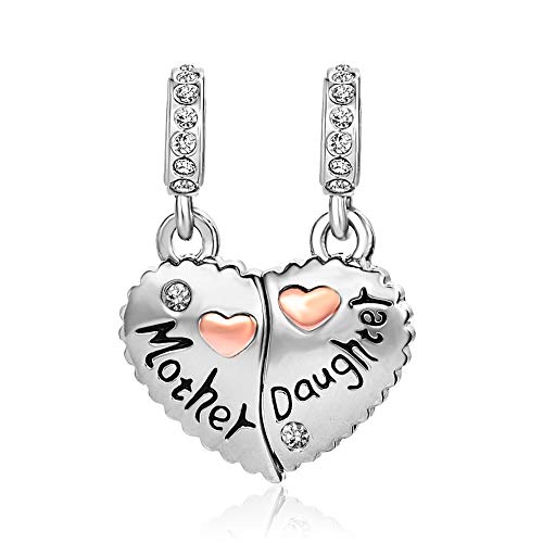 Tgls Mother And Daughter Charm For Mother's Day Gifts Rose Gold Heart Mom Love 2Pcs Puzzle Beads Compatible With Pandora Bracelet #TOP2