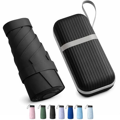 Image of REXERA UV Travel Mini Folding Ultra Compact pastel Umbrella with Hard Case, Manual Open 6 Ribs Lightweight Premium Portable, Windproof Small Sun & Rain Pocket Umbrella for Men and Women- Use in Rain & Summer