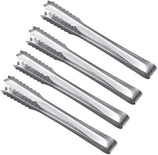 ELEGANTTIN 4 Pack Sugar Tongs Stainless Steel Ice Tongs Serving Tongs Mini Serving Tongs Small Tongs for Food Sweets Bread Cake Kitchen Wedding Party Bar Bucket (E32)