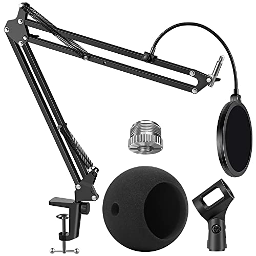 InnoGear Adjustable Mic Stand for Blue Snowball and Blue Snowball iCE Suspension Boom Scissor Arm Stand with Microphone Windscreen and Dual Layered Mic Pop Filter, Max Load 1.8 KG, Large