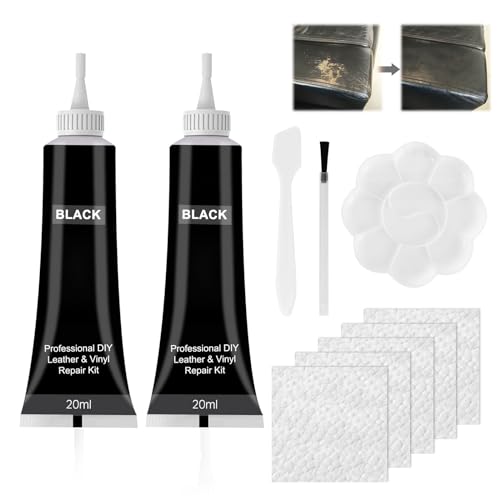 HASAIKA® Kit Riparazione Pelle, Kit di riparazione in pelle da 2 pezzi per riparare gli strappi di mobili, divani, giacche, sedili di barche, nero