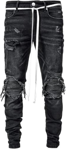 Maiyifu-GJ Mens Distressed Biker Jeans Ripped Punk Gothic Zipper Denim Pants Hip Hop Tapered Leg Slim Fit Jeans Pant