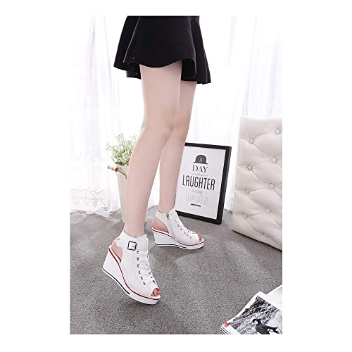 OCHENTA Women's Peep Toe Canvas Wedge Heeled Platform Fashion Sneaker4