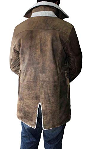 Bestzo Men's Fashion Dark Knight Bane Fur Trench Coat with Shearling Cowhide Distressed Genuine Leather Brown XS-5XL3