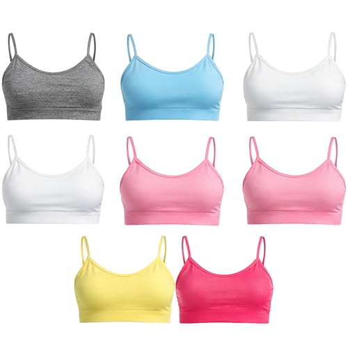 EEWEN 8er Pack Mädchen Bustier Trainings-BH Nahtloser Sport-BH Nicht gepolstert mit Spaghettiträger Gr. 104-164 (DE/NL/SE/PL Numerisch 146 158 Regular 8er Pack Modell 1)