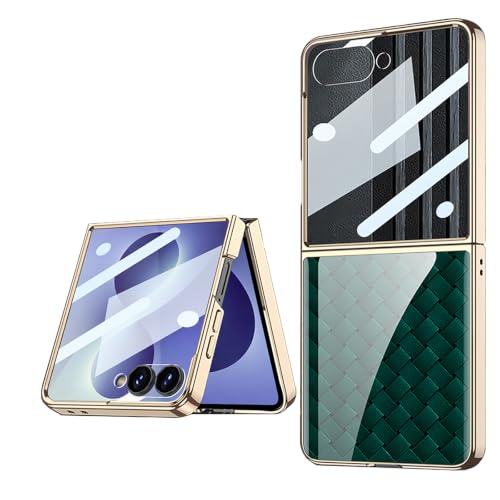 Étui Galaxy Z Flip 8 rigide brillant motif tissé vert protection 9H