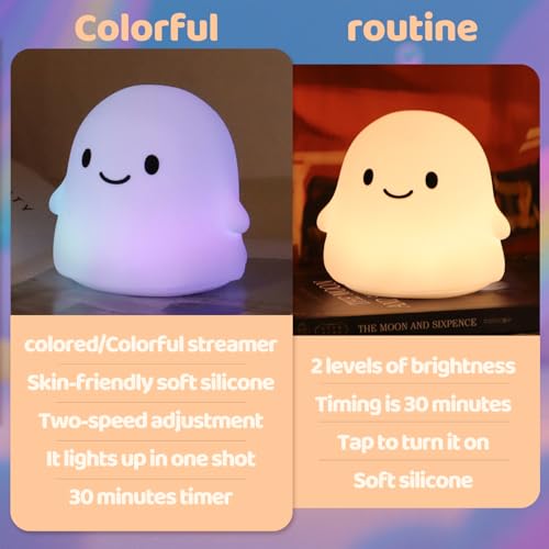 Image of Rytinazzz Halloween Ghost Night Light, 50-Hour Battery & Pat Control, Cute Squishy Lamp for Kids Room Decor, USB Rechargeable with Timer, Cute Home Decor