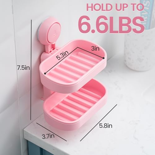 Image of TAILI Soap Holder, Soap Dish for Shower Suction Cup, Bar Soap Holder, Pink | Removable Soap Holder Shower, Soap Tray for Shower Wall, No drill Sponge Holder, Bathroom & Kitchen, Bath Accessories