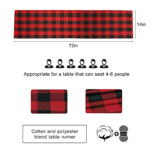 Betric Buffalo Plaid Table Runners,Buffalo Check Collection,Checkered Table Runner,Classic Farmhouse Table Runner,14X72-Red And Black #TOP2