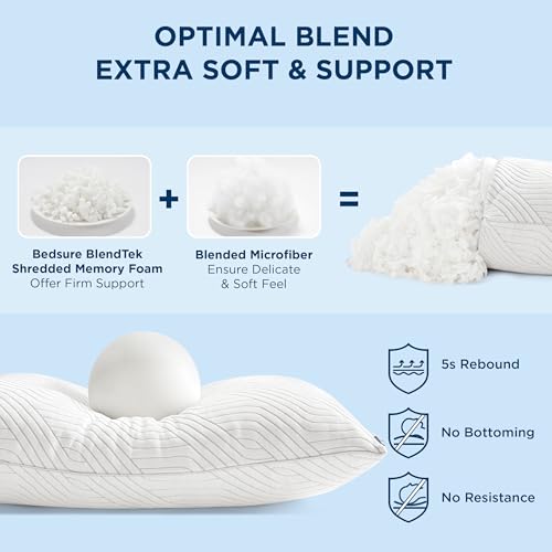 Bedsure Adjustable Cooling Memory Foam Pillows - Queen Size Set of 2 for All Sleepers