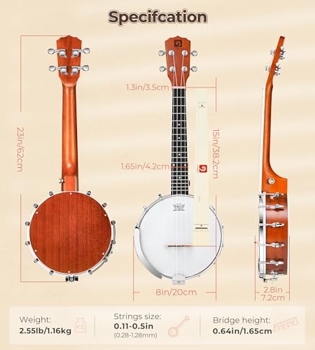 Image of Vangoa Banjolele 23 Inch with Premium REMO Head, Travel Mini Banjo Uke 4 String Banjo Ukulele Beginner Kit with Armrest, Concert Mohagony for Teens Beginners