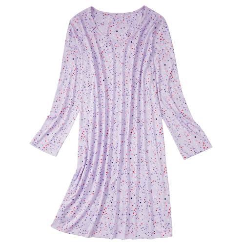Image of American Trends Nightgowns for Women Long Sleeve Cotton Blend Sleepwear, Knee Length Night Gowns Sleepshirts House Lounge