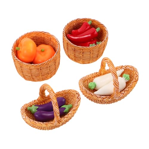 GLSTOY ミニ野菜フィギュア 小型収納バスケット付き かぼちゃ 茄子 大根 ピーマン 模型 シーン装飾 写真撮影用アクセサリー