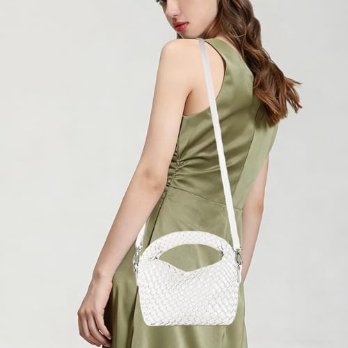 Image of Woven Crossbody Bag Small Tote Cute Purse for Women,Top Handle Handbag Pu Leather Shoulderbag with Detachable Strap