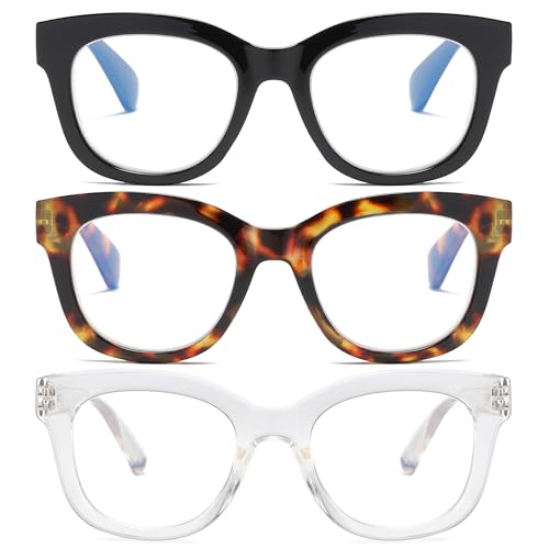Image of Oversized Reading Glasses for Women,3 Pack Blue Light Blocking Computer Spring hinge Readers