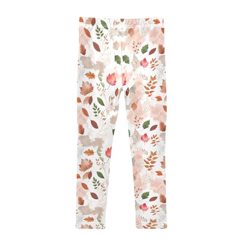 senya Girls Printed Leggings Yoga Pants Watercolor Maple Leaf Pattern for Kids in 4t to 10 Years, 4T2