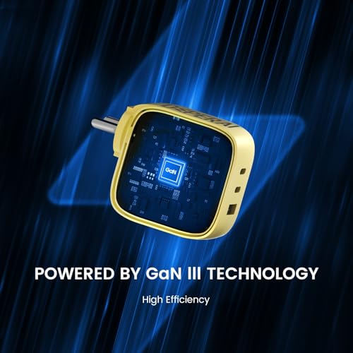 Image of DeperAI 65W 3-in-1 Fast Charger Adapter, Compatible with iPhone and Android-Samsung, Realme, Redmi,Oppo, Vivo, iPad, and Others, Wall Adapter GaN III PD3.0 Charger, Supports UFCS, Wrap (Yellow)