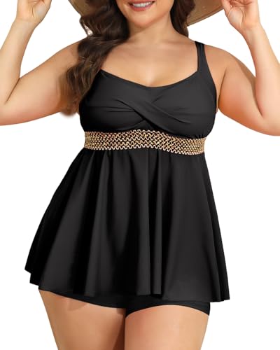 HEYTALALA Womens Plus Size Tankini Swimsuits 2 Piece Tummy Control Bathing Suit Flowy Swim Tank Tops with Boyshorts 2025