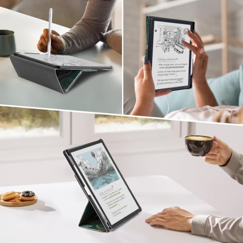 Image of CoBak Case for 11 inch Kindle Scribe 3rd Generation 2025, Kindle Scribe Colorsoft with Two Viewing Angles - All New PU Leather Cover with Auto Sleep Wake, Pen Holder. Green Pattern