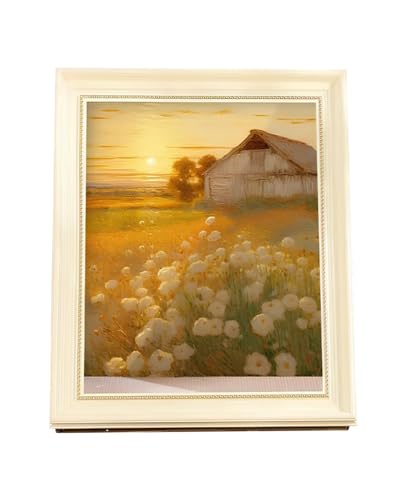 AOVOCO 猫ベッド ペットベッド キャットハウス 猫ハウス おしゃれ 可愛い 猫 爪研ぎ 段ボール 爪とぎ 猫用 ダンボールハウス ペット用品 室内用 キャット 通年 油絵付 ワンサイズ(ホワイトのフォトフレーム、田園風景)