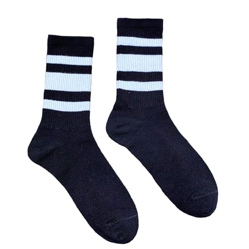 Image of Trendy Women Striped Crew Socks Bulk, Retro 70s 80s Casual Athletic Sock, Slouchy Crew Socks Teens