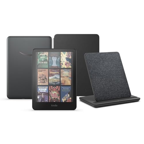 Kindle Paperwhite Signature Edition (versione 2024) da 32 GB senza pubblicità, una copertura in tessuto Amazon e un dock di ricarica wireless Made for Amazon