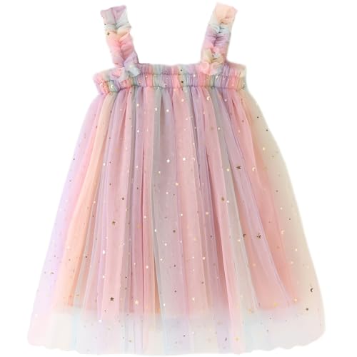 Baby Girl Tutu Rainbow Dresses, Toddler Tulle Sleeveless Sequin Stars Dress, Princess Layered Soft Dress Birthday Outfit