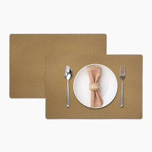 Image of Amazon Brand - Umi PVC Vinyl Foam Design Placemat STPG127 | Heat Resistant, Wipe Clean, Anti-Skid Table Mats for Dining Table, Kitchen & Home Decor (30x45 CM Brown Set of 2)