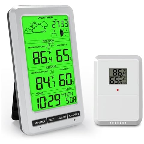 Urageuxy Weather Station Wireless Indoor Outdoor Thermometer, Digital Thermometer with Temperature and Humidity Monitor with Moon Phase, Weather Forecast and Barometric Pressure Cover