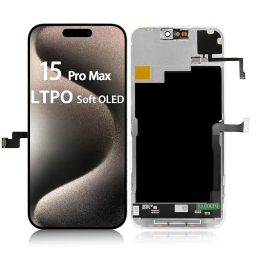 LTPO Soft OLED for iPhone 15 pro max Screen Replacement Full View Anti-Glare 120Hz OLED Display 6.7 inch Featuring Touch Complete Repair Kit with Tools with Light Sensor Flex