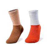 JPP 2Pairs 100% Merino Wool Warm Winter Socks, Ultra-Thick Indoor Wool Socks, Breathable, Yoga, Pilates, Dancing, Stretching & Spin, Christmas Gift for Women, Wife, Dad, Couple, Friend, Orange, M