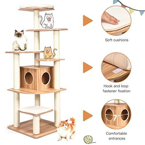 Árbol para Gatos Alto de Madera con Rascadores y Plataformas miniatura 4