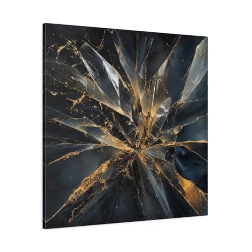 Toile Abstract Shattered Glass Noir et Or Décoration Salon Moderne 36x36