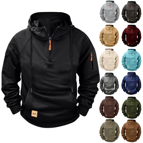 betible Hoodies for Men Half Zip Up Outdoor Hooded Sweatshirt 2025 Winter Workout Cargo Hoodie with Pocket Black