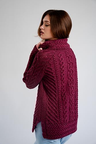 Image of SAOL Aran Irish Sweater for Women - Made of 100% Merino Wool - Ireland Fisherman Cable Knit Ladies Pullover