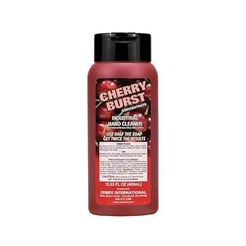 Zenex Cherry Burst Hand Soap with Pumice - Industrial Hand Cleaner for Mechanics | Cherry Scent | Remove Stubborn Grease, Grime, Oil, Paint, & More | Moisturizes Skin | 400 ml (1-Pack)