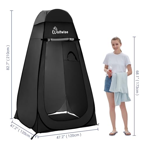 Image of Wolfwise Pop Up Changing Tent Pro for Camping, Portable Shower Tents with Removable Floor & Rain Fly, Outdoor Silver Coating Privacy Toilet Bathroom Dressing Instant for Beach