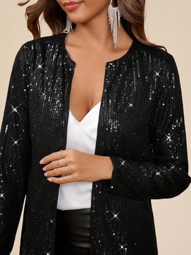 Chic Black Womens Fall Winter Jacket - Sequin Detail, Long Sleeve, X-Large Elegance - Image 4