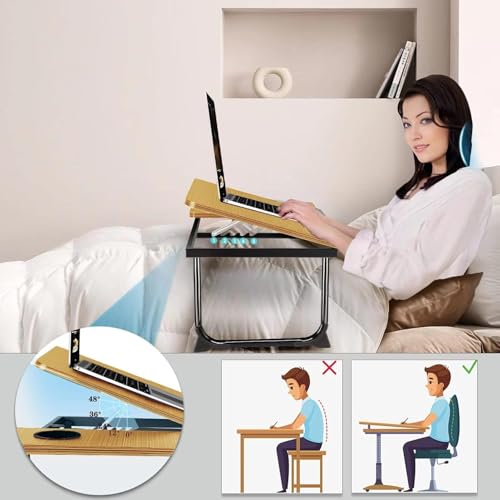Image of ARUP Laptop Desk Homes Laptop Study Table Wooden Foldable Students Stand Office Computer Desk Folding Work Tables, Portable, Angle Adjustable Multi-Purpose Bed Tray Table for Sofa /Bed