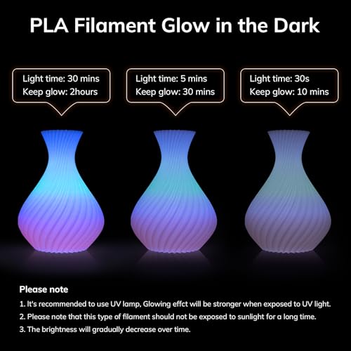Image of AMOLEN Glow in The Dark Multicolor Fast Change 3D Printer Filament 1.75mm, 5 Meter Green, Blue and Blue Purple Bundle, 1.75mm PLA Filament, 3D Glitter Printing Filament 200g X 4 Pack