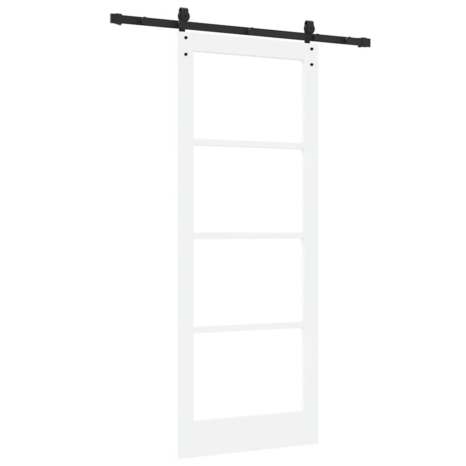 Drzwi przesuwne ORKDAL 83 x 211 cm z litego drewna sosnowego i szkła, białe – do przedpokoju i wnętrz, w zestawie szyna, rolki i materiały montażowe