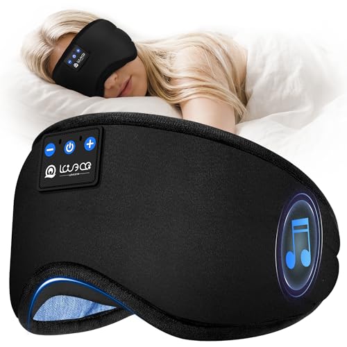 LOVE EYE Bluetooth Schlafmaske für Seitenschläfer ultraflache Kopfhörer lichtdicht & waschbar verstellbares Kopfband atmungsaktiv ideal für Reisen & Entspannung ((Schwarz)