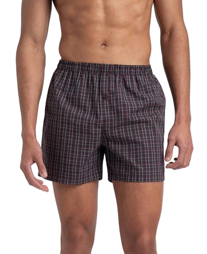 Image of Jockey 8222 Men's Super Combed Mercerized Cotton Woven Checkered Inner Boxers with Ultrasoft and Durable Inner Waistband (Pack of 2) Mauve Wine & Black L