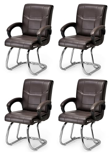 Image of Goyal steel & furniture Executive Office Visitor Chair Home Study Reception School Chair with arm Rest and Cushioned seat Back (4, Coffee, Double Pipe Frame)