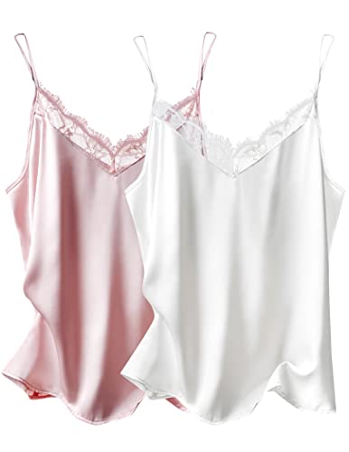 Ekouaer Women's 2 Packs Satin Silk Camisole Lace...