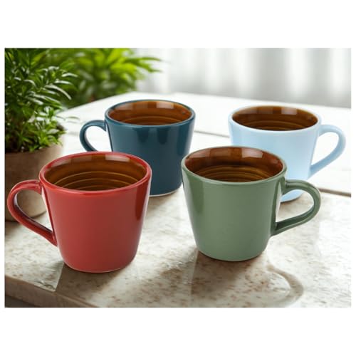 Image of Bodhi House Handcrafted Ceramic Coffee Mug Set of 4 Pieces (350 Ml), Stoneware Tea Cup, Microwave Safe Large Milk Mug, Glossy Finish, Ideal for Daily use, Casual Gatherings and Gifting, Multicolor