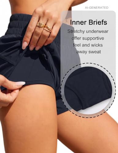 Image of BMJL Women's Athletic Shorts Running Workout Shorts Gym High Waisted Summer Short with Waistband Pocket | built-in liner,thick elastic waistband,split side,comfy fabric,zipper pocket,longer back,workout,athletic,curved back line