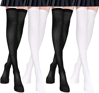 wlertcop 4 Pairs Long Stocking Thigh High Socks Women's Silk Thigh High Stockings Knee High Socks Nylon Socking for Girl Women Thermal Stockings Christmas Party Cosplay Costume Party